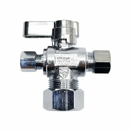 Thrifco Plumbing 5/8 Inch Comp x 3/8 Inch Comp x 1/4 Inch Comp Quarter Turn Brass  Angle Stop Valve 4406486